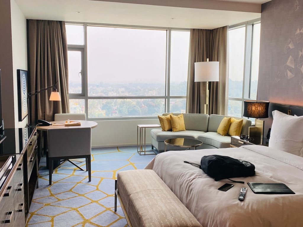 Hotel room prepared for a cabin crew layover