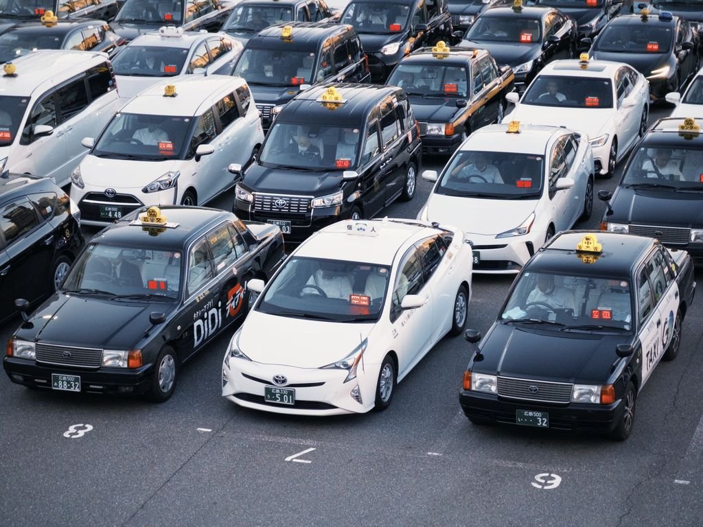 Fleet of cabs lined up ready for crew transfers